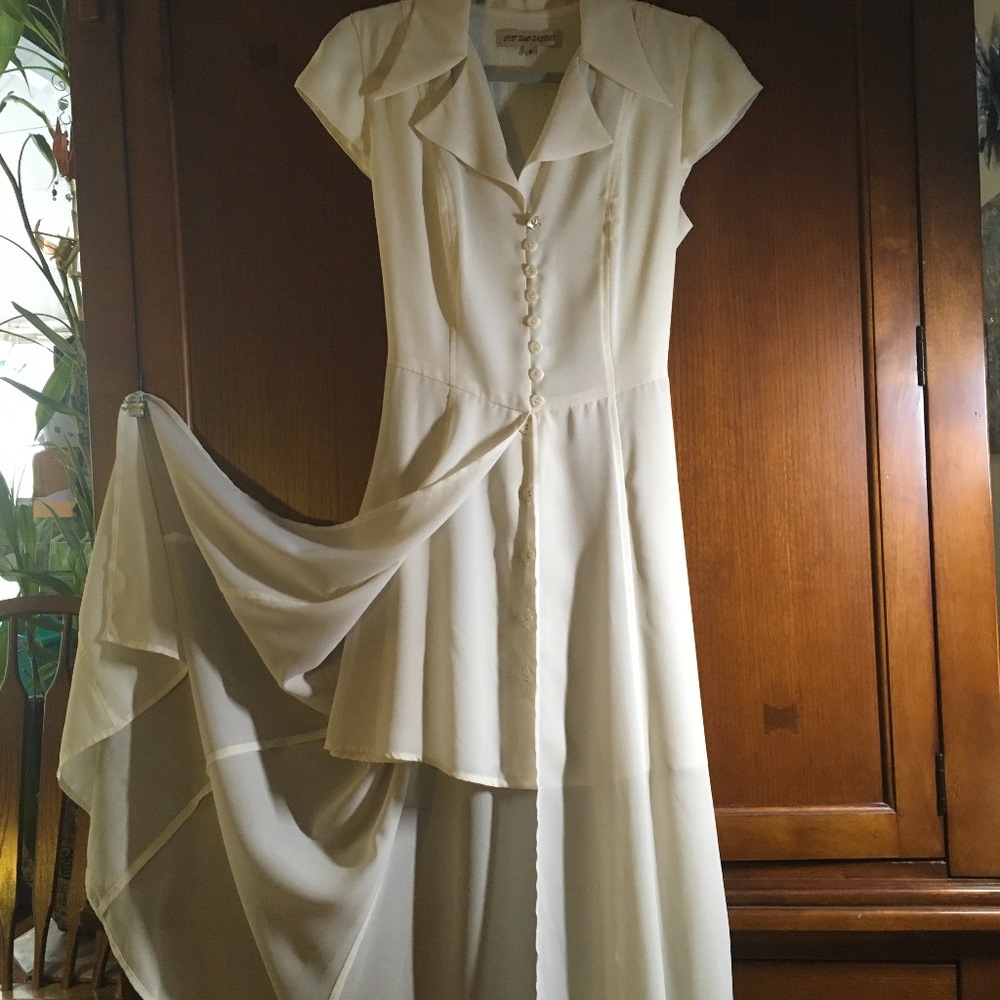 Off White Shear Crepe Event Dress - Picture 3 of 14